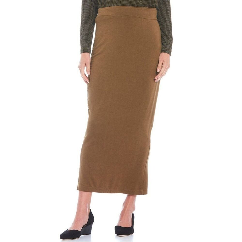 Bryn Walker Tan Long Pencil Skirt French Terry M Nickolas Brown